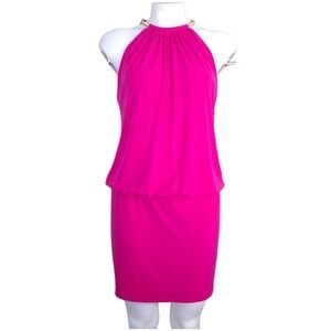 Jessica Simpson Women Halter Dress Strong Pink‎ 6 Lining Sleeveless Zip Necklace